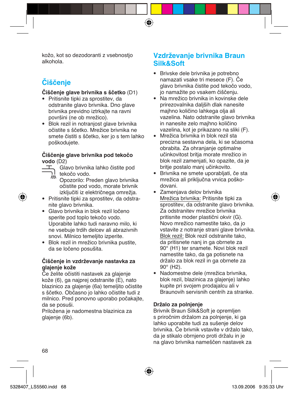 Čiščenje, Vzdrževanje brivnika braun silk&soft | Braun LS 5560 User Manual | Page 67 / 88