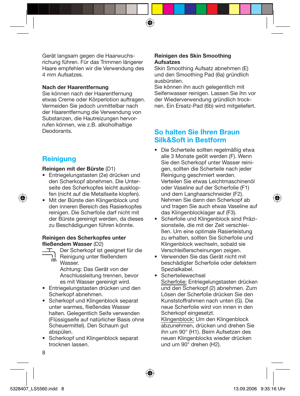 Reinigung, So halten sie ihren braun silk&soft in bestform | Braun LS 5560 User Manual | Page 7 / 88