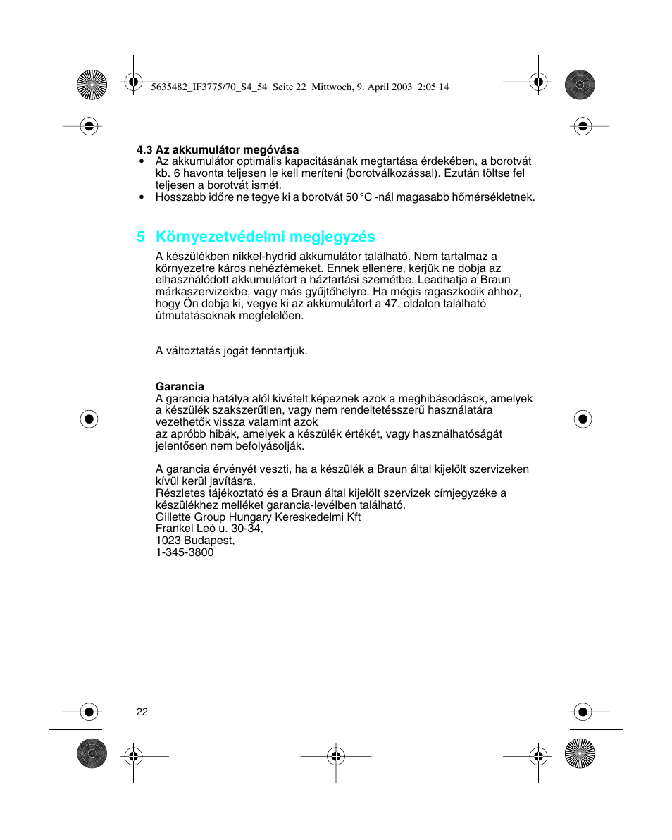 5 környezetvédelmi megjegyzés | Braun 7526 User Manual | Page 22 / 54