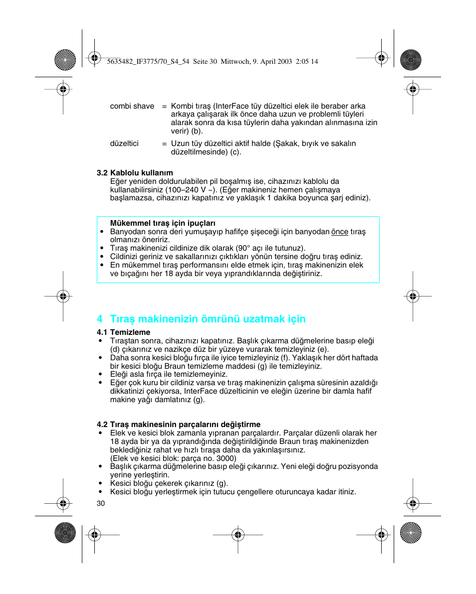 4 t∂raµ makinenizin ömrünü uzatmak için | Braun 7526 User Manual | Page 30 / 54