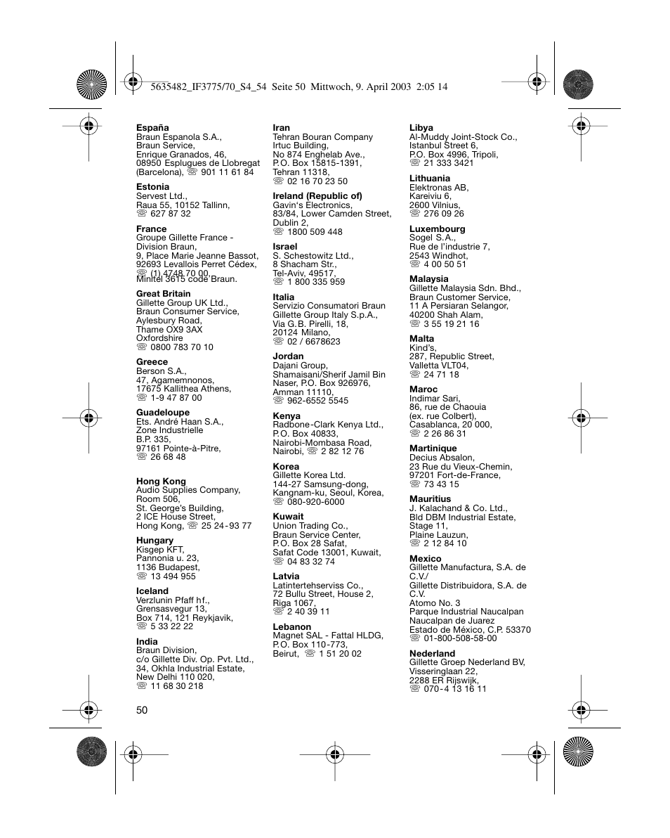 Braun 7526 User Manual | Page 50 / 54
