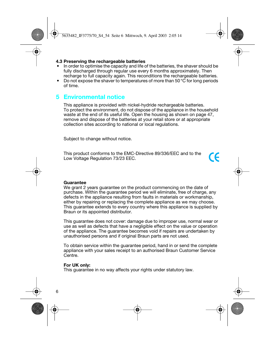 5 environmental notice | Braun 7526 User Manual | Page 6 / 54