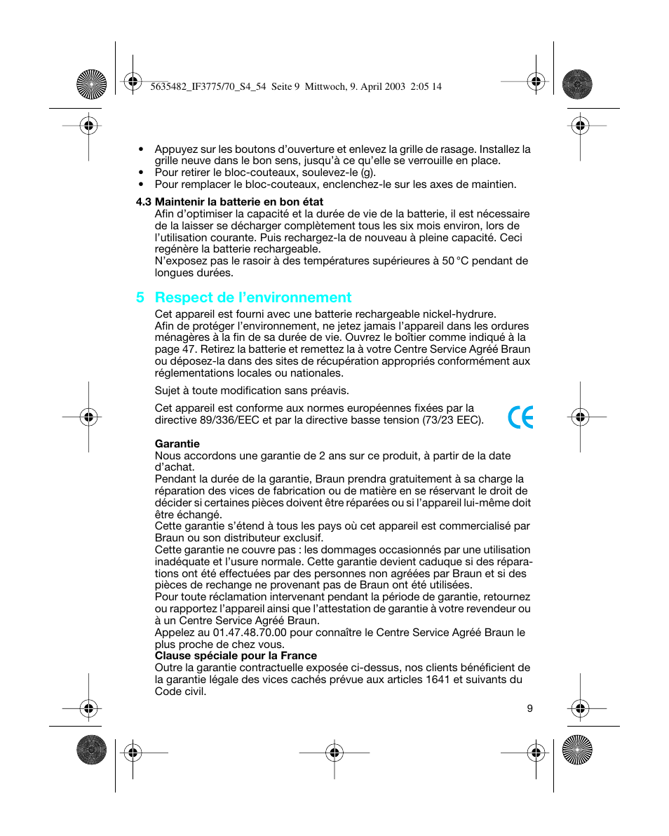 5 respect de l’environnement | Braun 7526 User Manual | Page 9 / 54