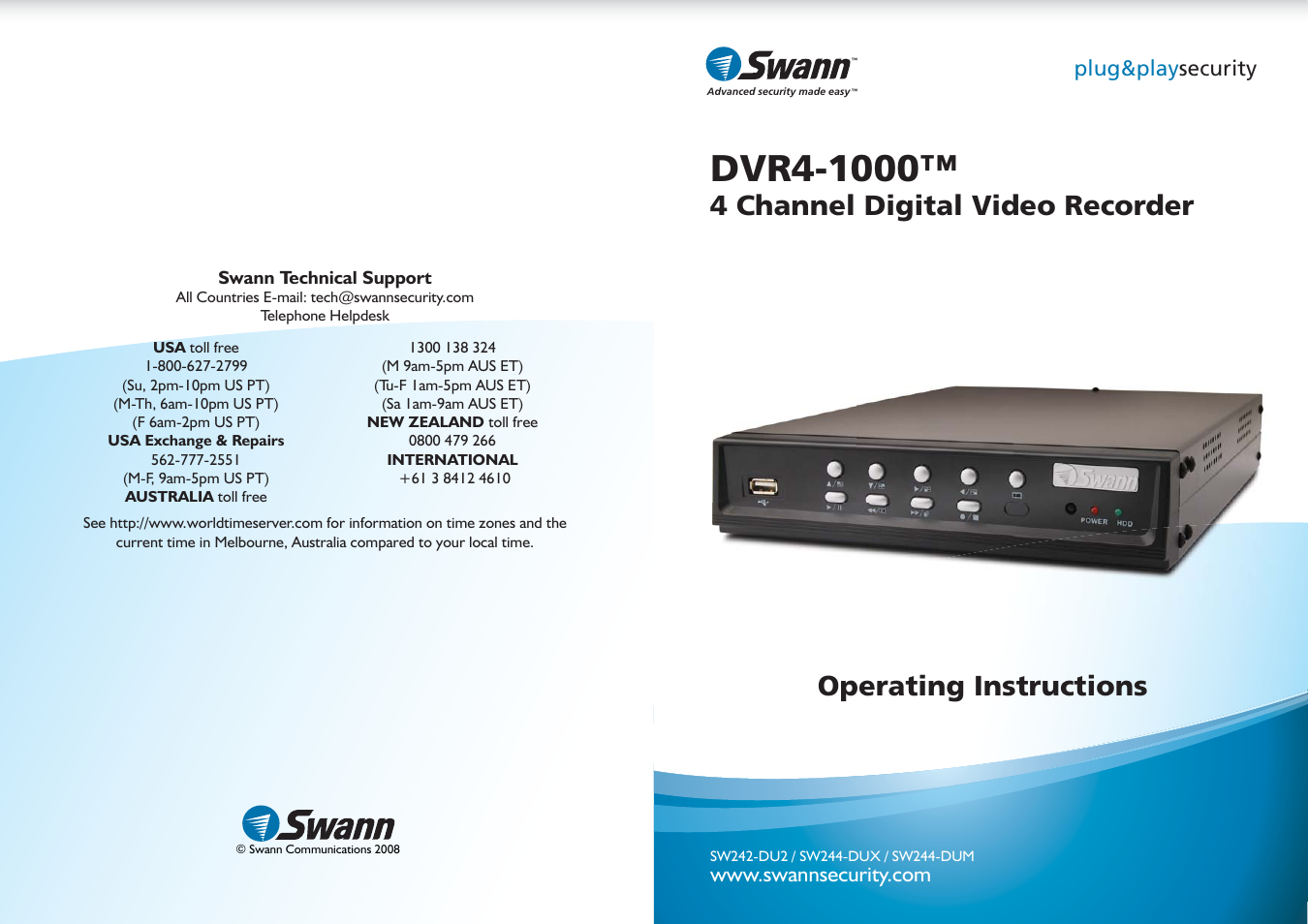 Swann DVR4-1000 User Manual | 12 pages