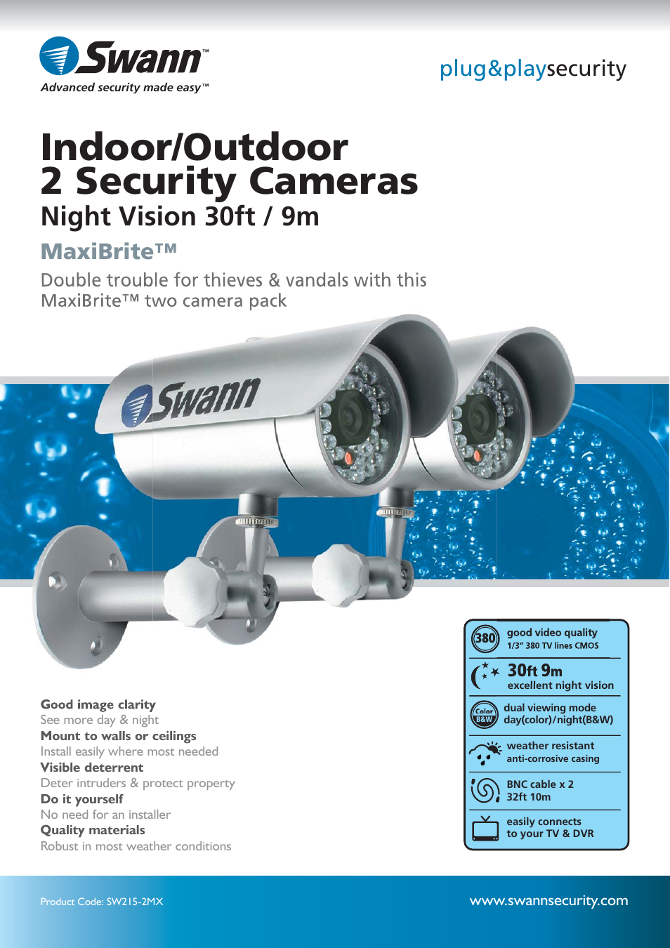 Swann Maxi-Brite Cams SW215-2MX User Manual | 2 pages