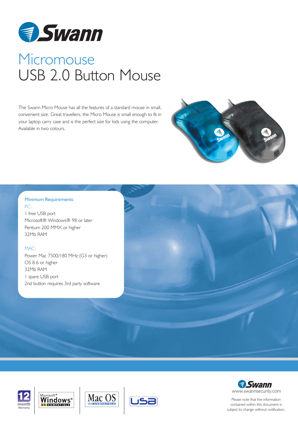 Micromouse usb 2.0 button mouse | Swann Mouse User Manual | Page 2 / 2