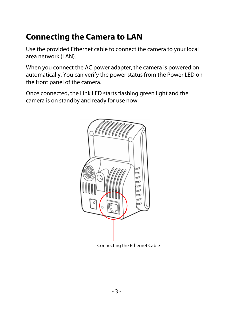 Connecting the camera to lan | Swann CONNECT CAM 500 User Manual | Page 4 / 9