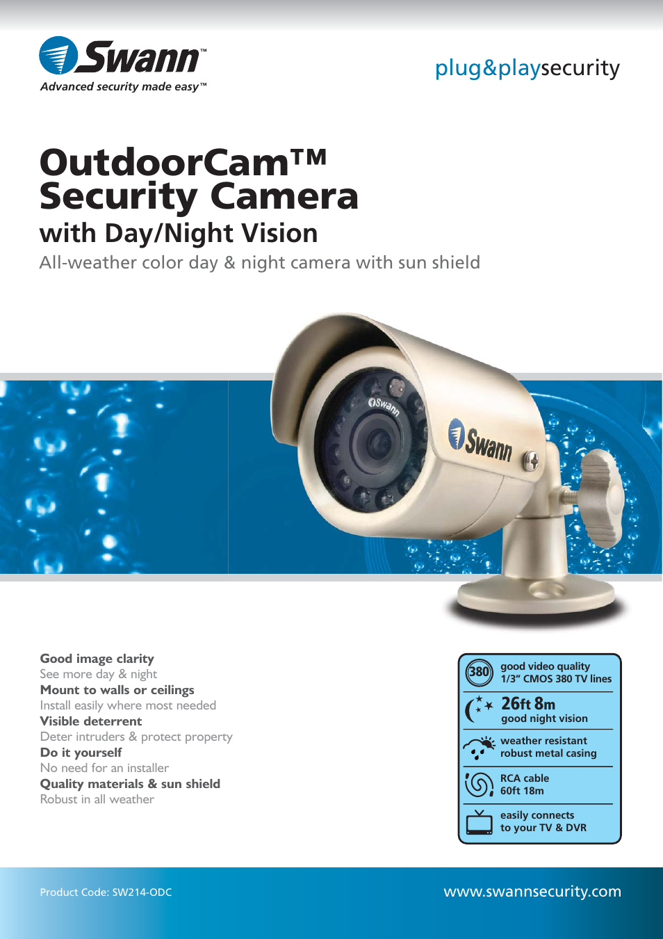 Swann Outdoor Cam SW214-ODC User Manual | 2 pages