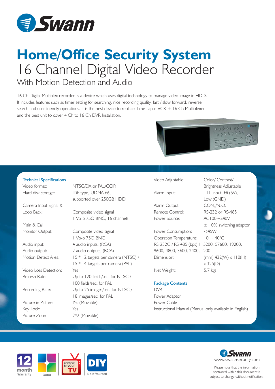 With motion detection and audio | Swann SW-R-DVR16 User Manual | Page 2 / 2