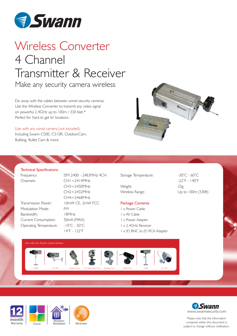 Make any security camera wireless | Swann SW-P-4CWC User Manual | Page 2 / 2