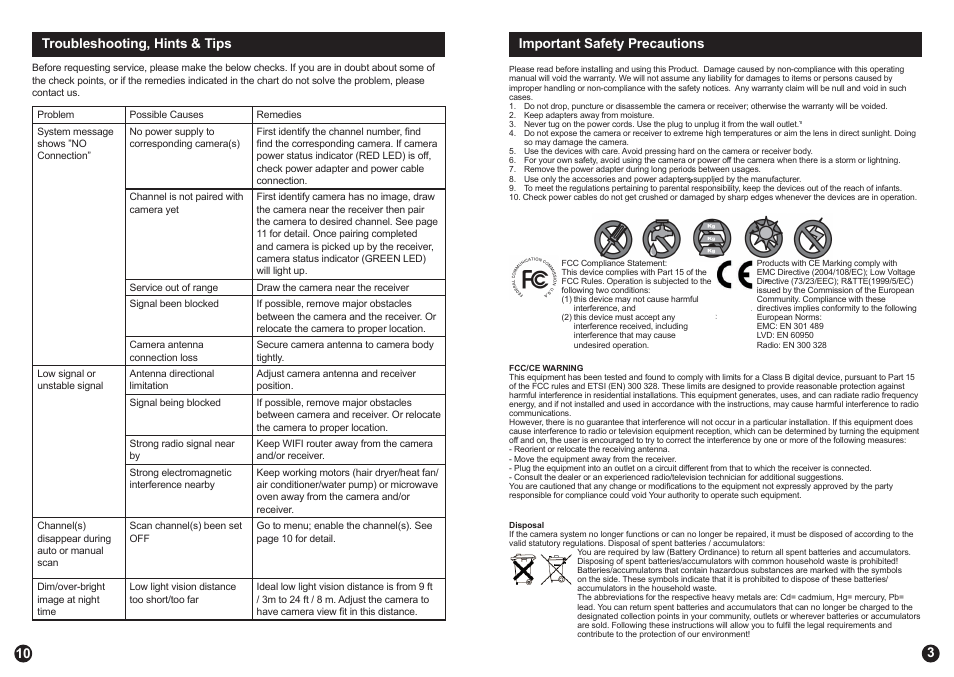 3important safety precautions, Troubleshooting, hints & tips 10 | Swann ADW-300 User Manual | Page 3 / 6