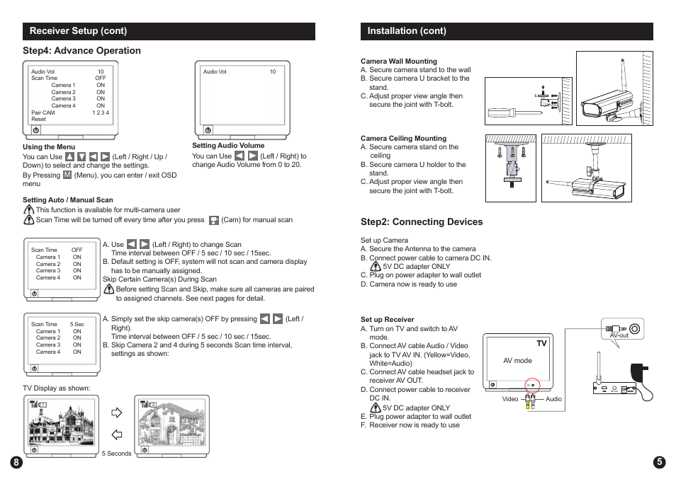 Receiver setup (cont) 8 step4: advance operation, Step2: connecting devices, Installation (cont) | Swann ADW-300 User Manual | Page 5 / 6