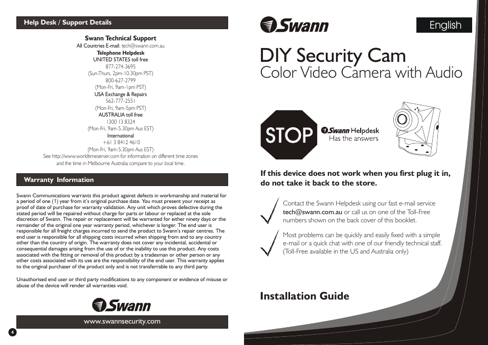 Swann DIY Security Cam User Manual | 2 pages