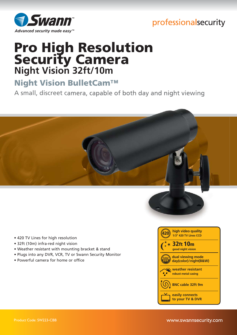 Swann BulletCam SW223-CBB User Manual | 2 pages
