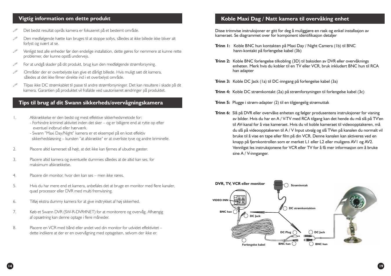 Koble maxi dag / natt kamera til overvåking enhet | Swann SW245-SMD User Manual | Page 19 / 32