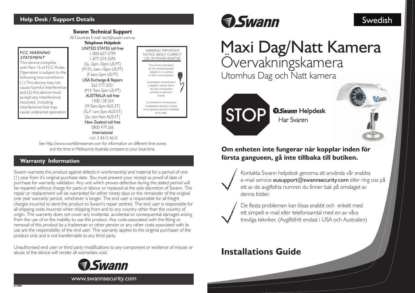 Maxi dag/natt kamera, Övervakningskamera, Utomhus dag och natt kamera | Installations guide, Swedish, Helpdesk har svaren | Swann SW245-SMD User Manual | Page 25 / 32