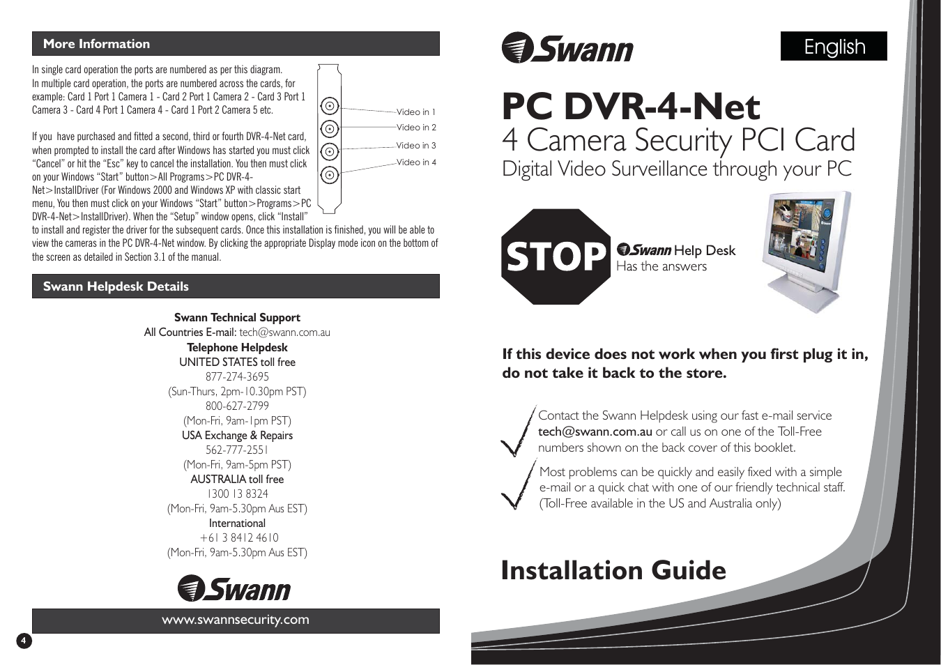 Swann PC DVR-4-Net User Manual | 2 pages