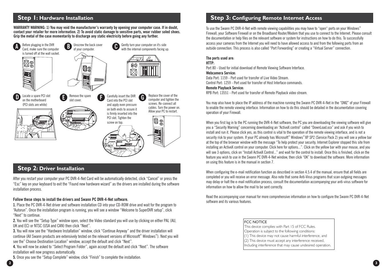 Step 1, Step 2, Step 3 | Swann PC DVR-4-Net User Manual | Page 2 / 2