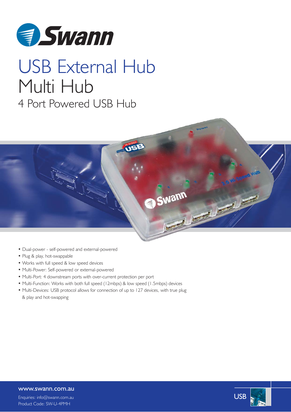 Swann USB EXTERNAL HUB SW-U-4PMH User Manual | 2 pages