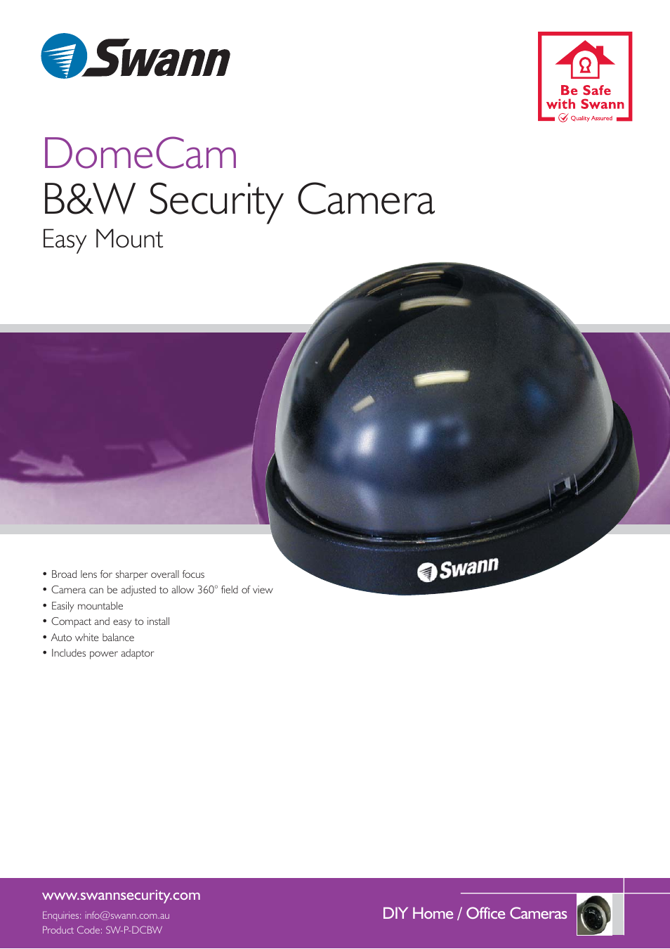 Swann DOMECAM SW-P-DCBW User Manual | 2 pages