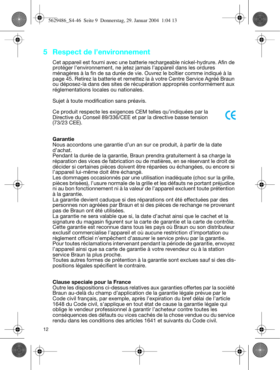 5 respect de l’environnement | Braun 3615 User Manual | Page 12 / 46