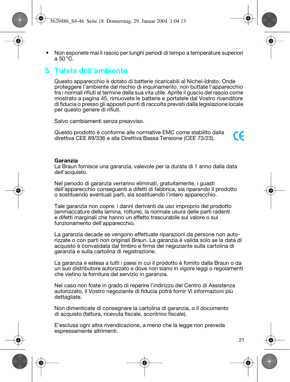 5 tutela dell’ambiente | Braun 3615 User Manual | Page 21 / 46