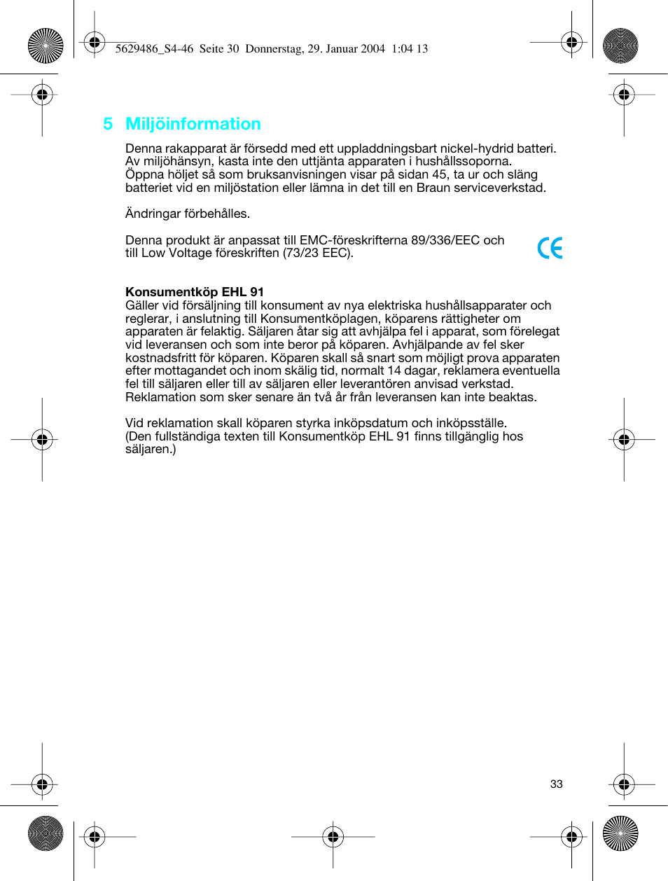 5 miljöinformation | Braun 3615 User Manual | Page 33 / 46