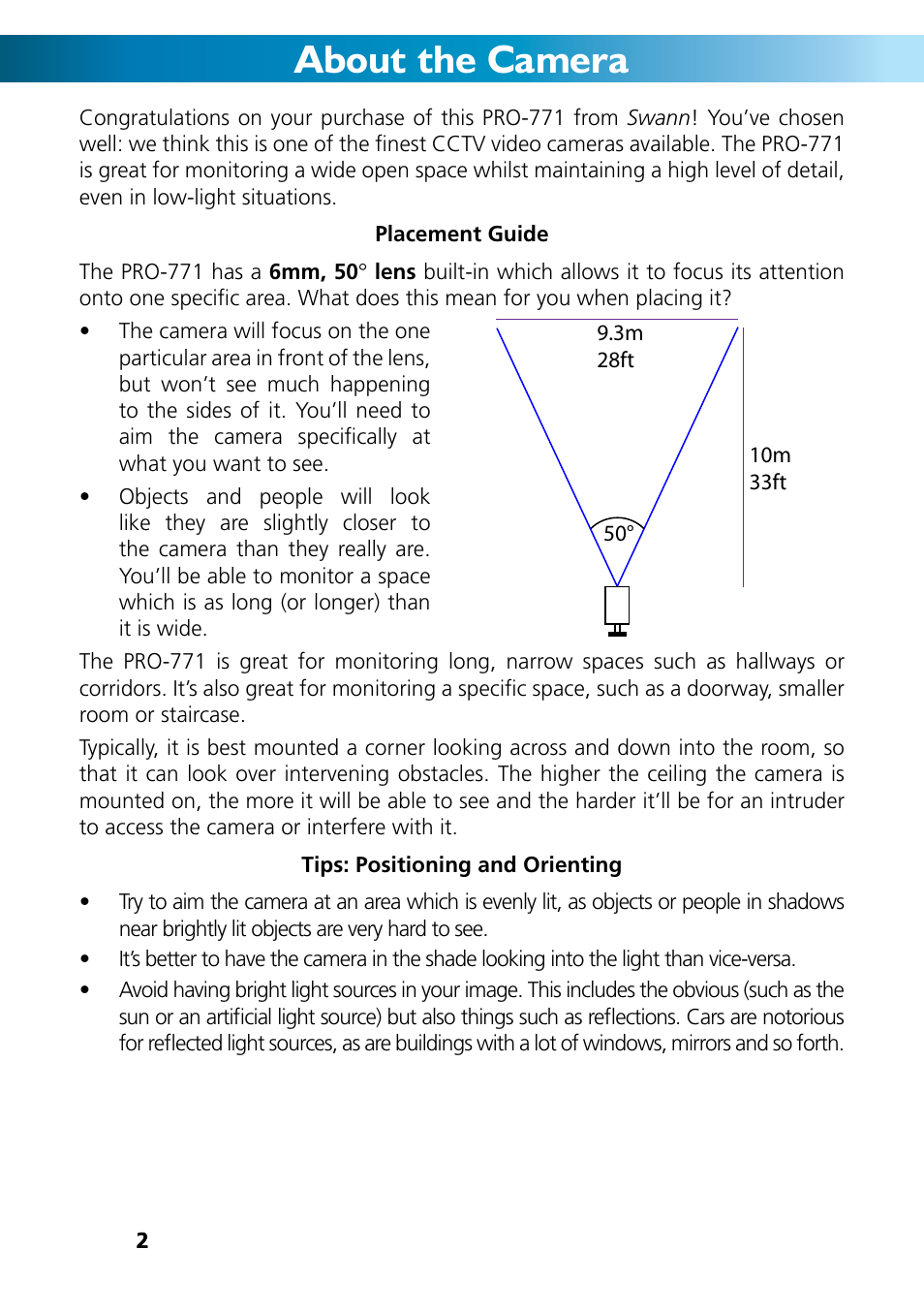 About the camera | Swann PRO-771 Dome M771CAM190312E User Manual | Page 2 / 8
