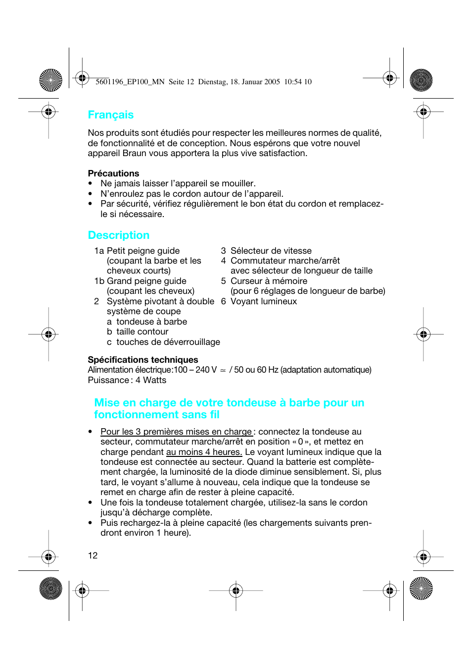 Français, Description | Braun 7546 User Manual | Page 12 / 62