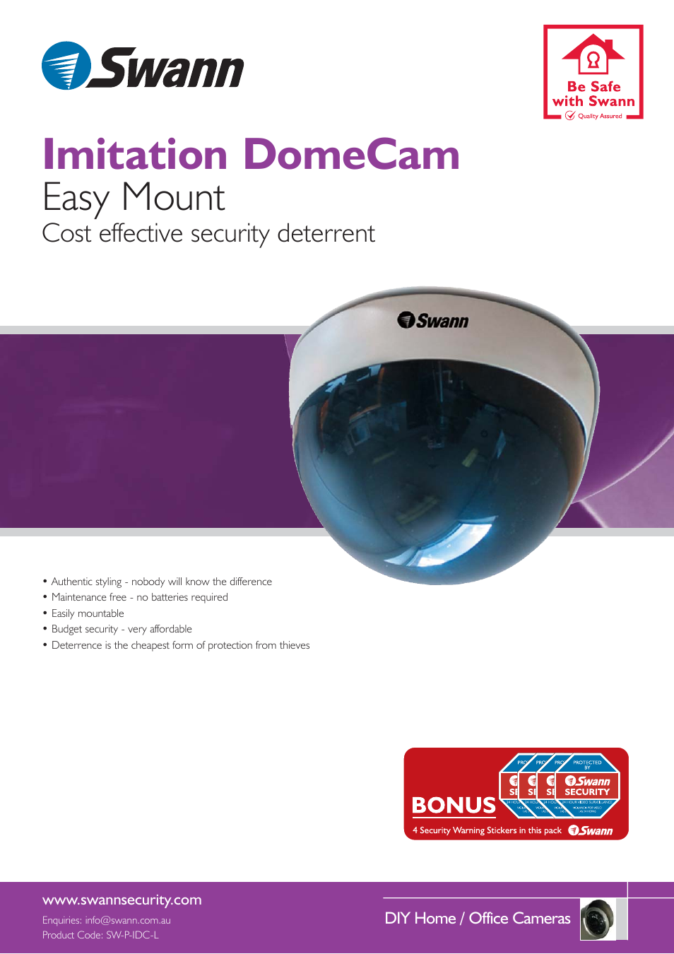 Swann Imitation Dome Camera User Manual | 2 pages