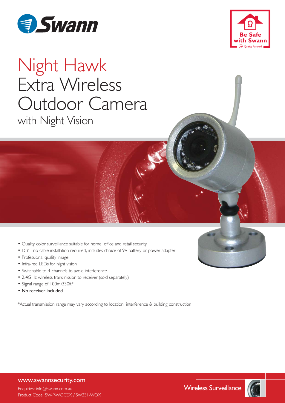 Swann Night Hawk Extra Wireless Outdoor Camera User Manual | 2 pages