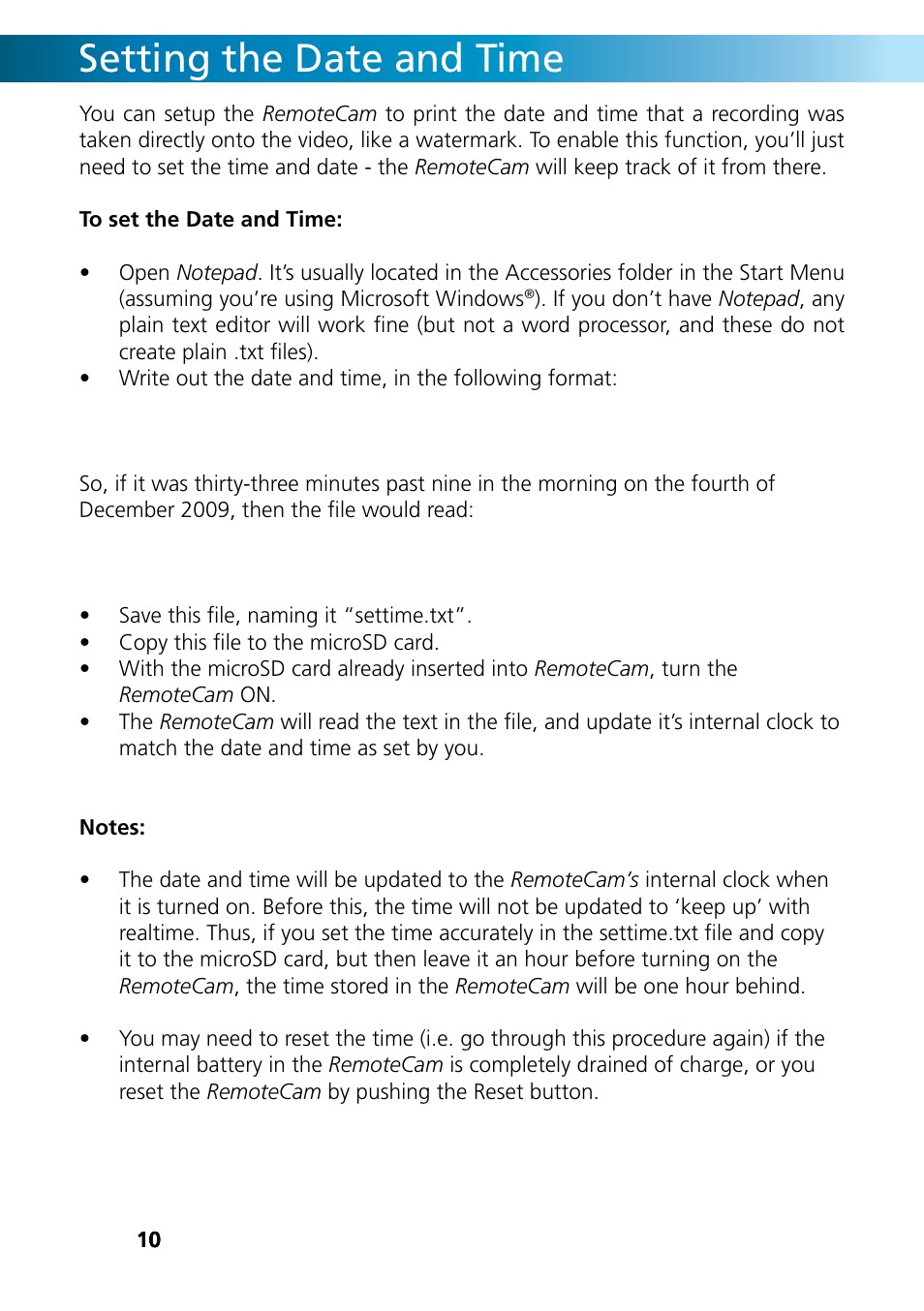 Setting the date and time | Swann REMOTECAM RMC190210T User Manual | Page 10 / 48