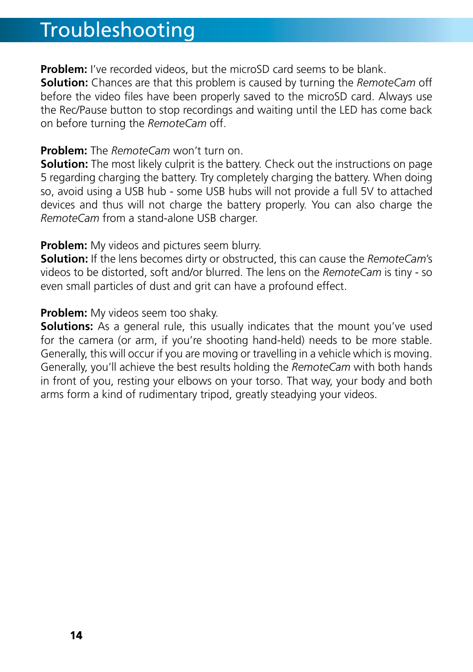 Troubleshooting | Swann REMOTECAM RMC190210T User Manual | Page 14 / 48