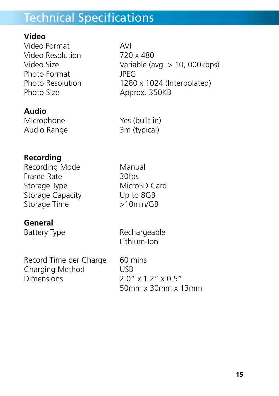 Technical specifications | Swann REMOTECAM RMC190210T User Manual | Page 15 / 48