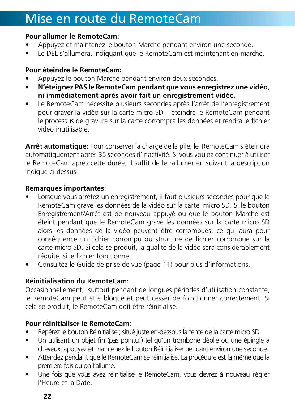 Mise en route du remotecam | Swann REMOTECAM RMC190210T User Manual | Page 22 / 48
