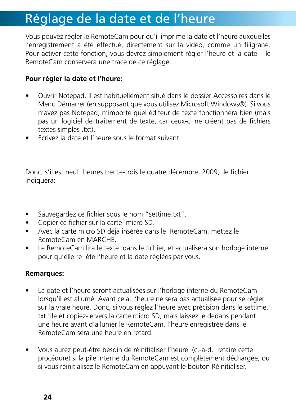 Réglage de la date et de l’heure | Swann REMOTECAM RMC190210T User Manual | Page 24 / 48