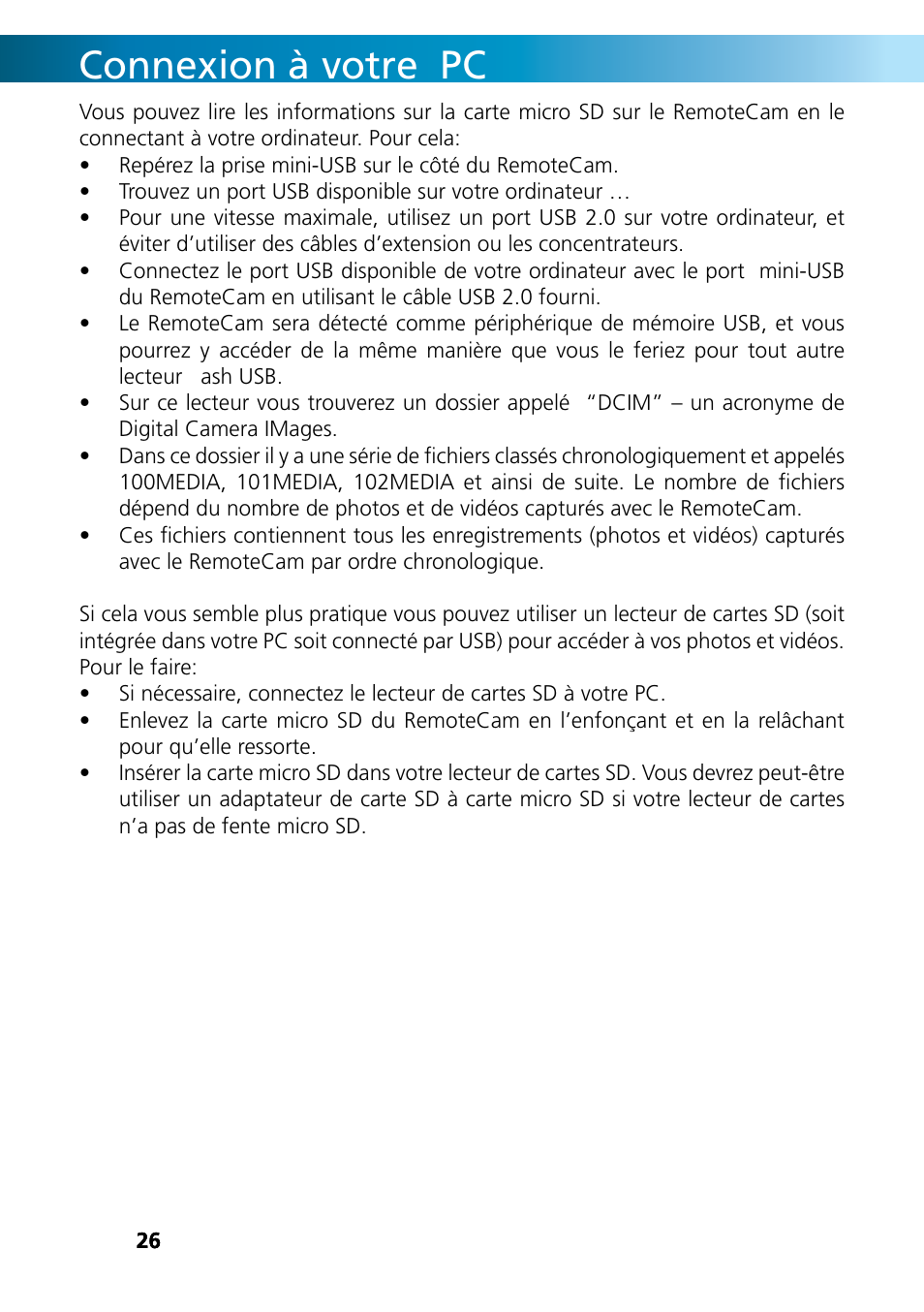 Connexion à votre pc | Swann REMOTECAM RMC190210T User Manual | Page 26 / 48