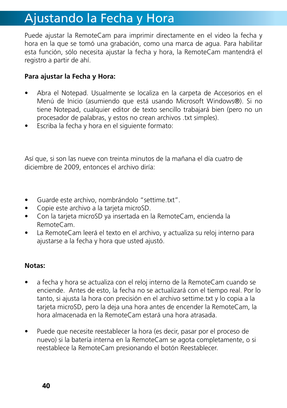 Ajustando la fecha y hora | Swann REMOTECAM RMC190210T User Manual | Page 40 / 48