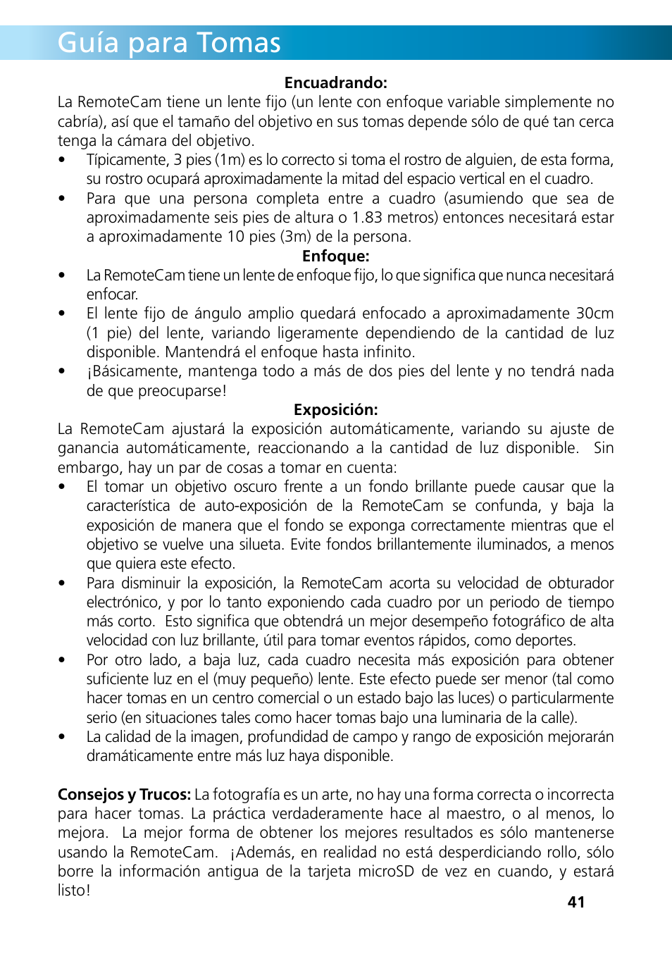 Guía para tomas | Swann REMOTECAM RMC190210T User Manual | Page 41 / 48