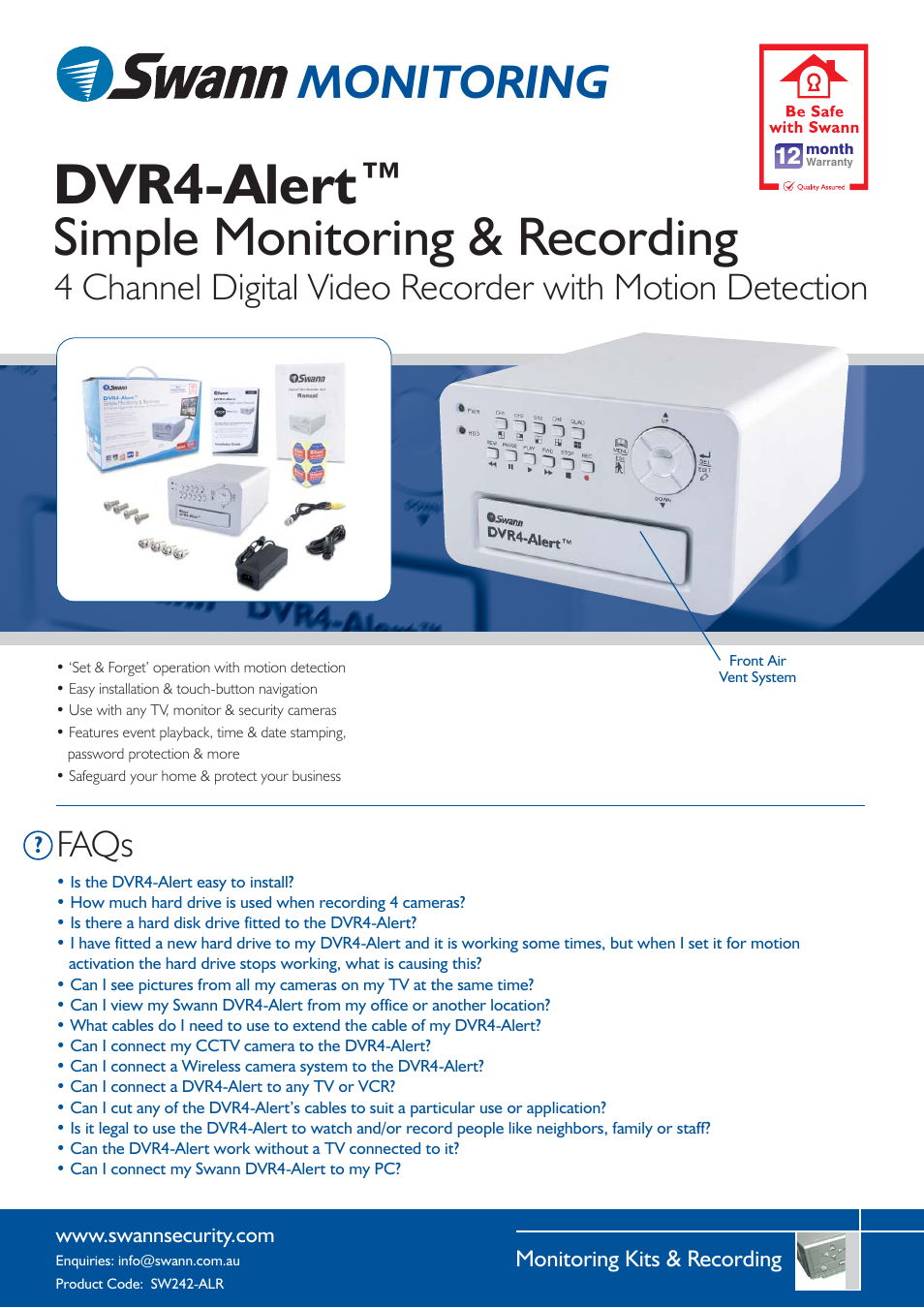 Swann SW242-ALR User Manual | 4 pages