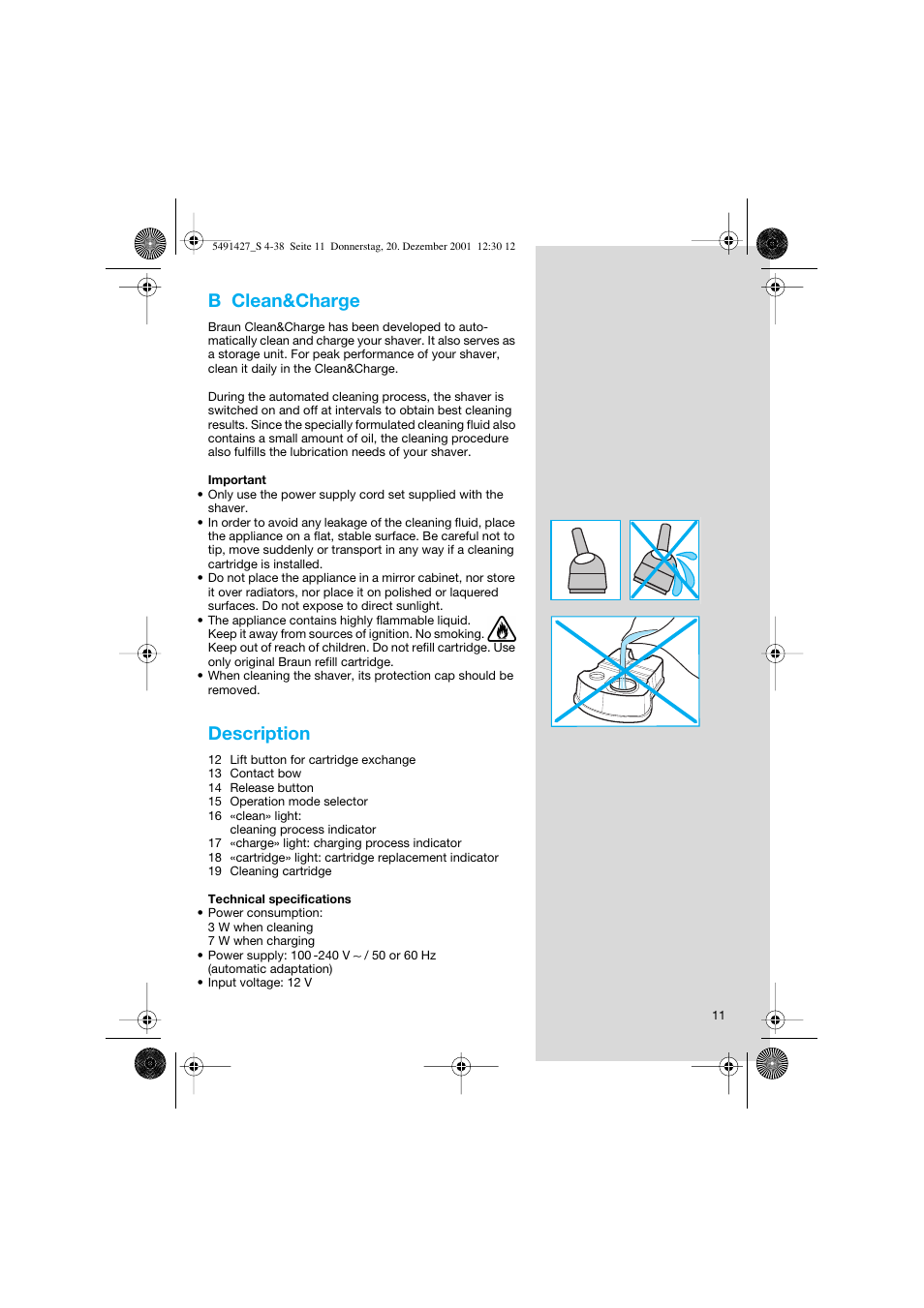 B clean&charge, Description | Braun 7680 User Manual | Page 11 / 38