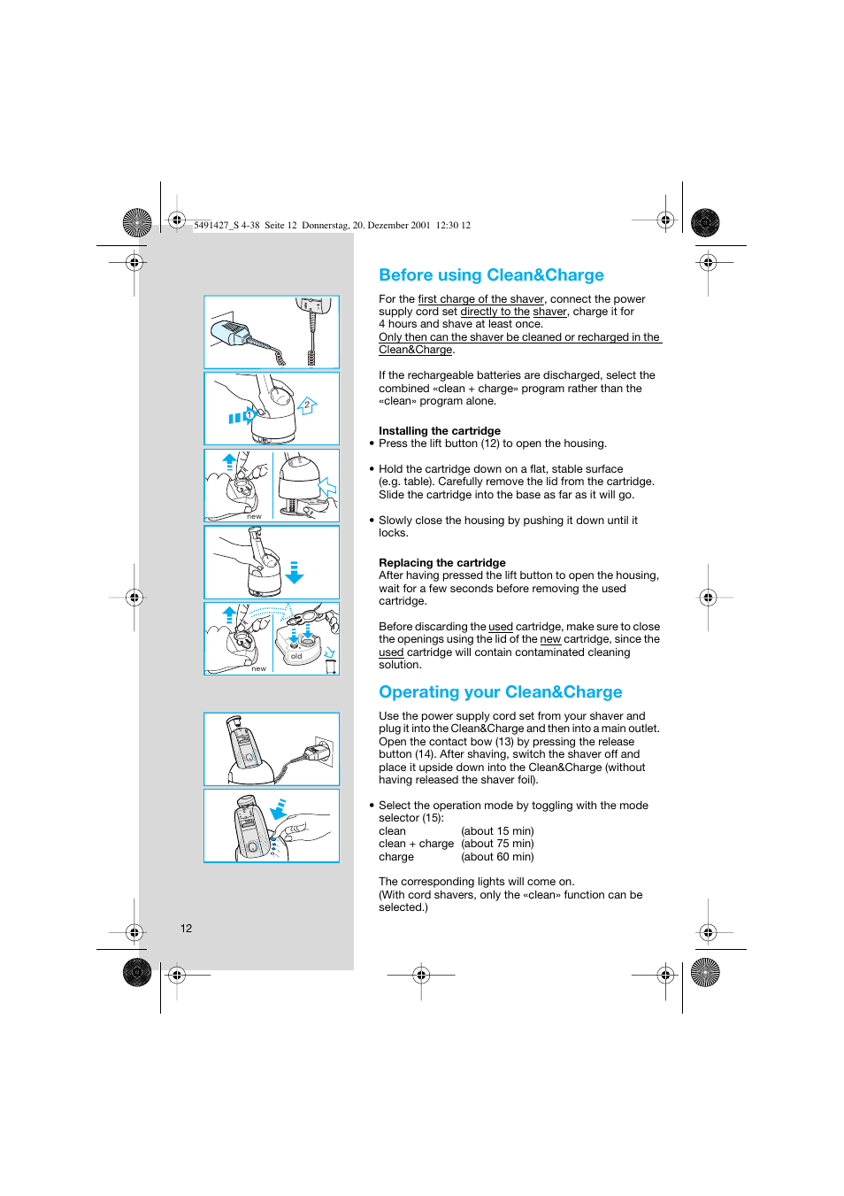 Before using clean&charge, Operating your clean&charge | Braun 7680 User Manual | Page 12 / 38