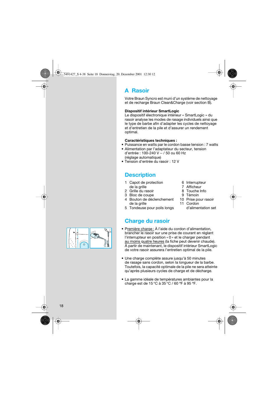 A rasoir, Description, Charge du rasoir | Braun 7680 User Manual | Page 18 / 38