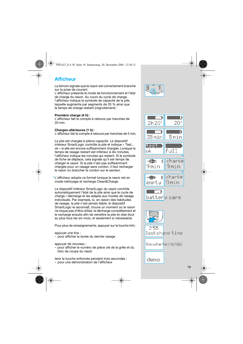 Afficheur | Braun 7680 User Manual | Page 19 / 38