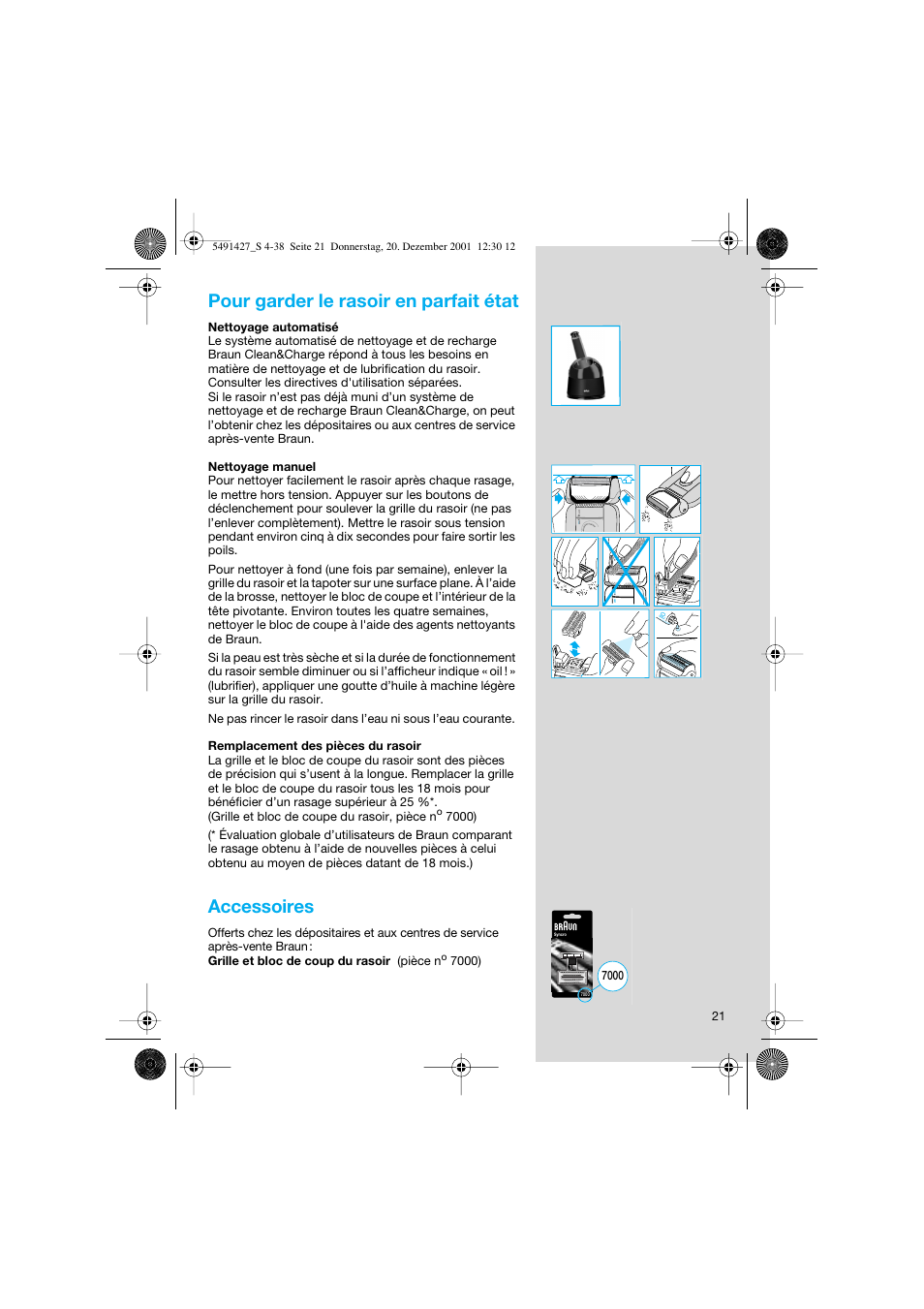 Pour garder le rasoir en parfait état, Accessoires | Braun 7680 User Manual | Page 21 / 38