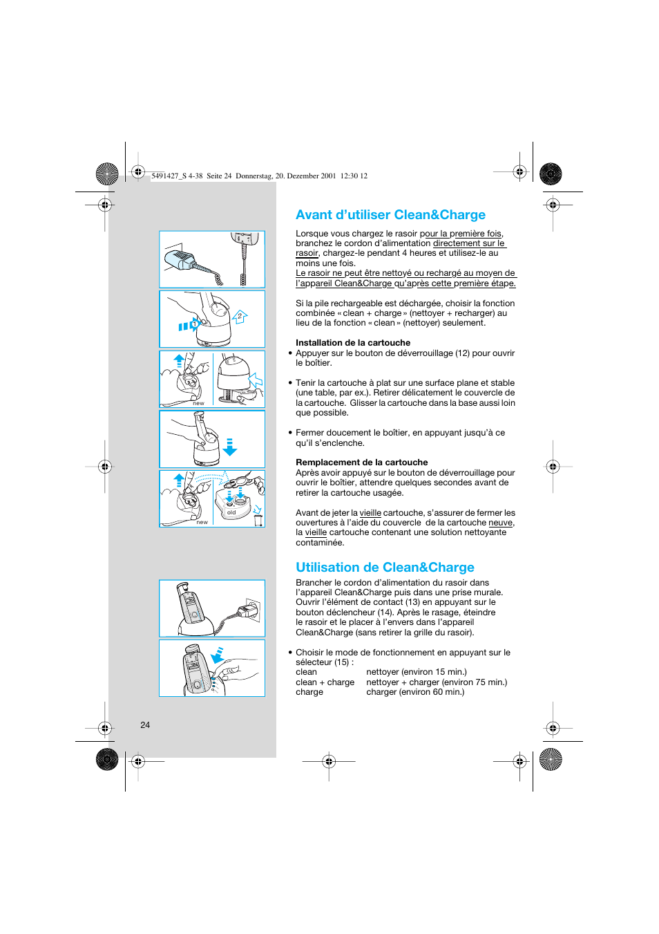 Avant d’utiliser clean&charge, Utilisation de clean&charge | Braun 7680 User Manual | Page 24 / 38
