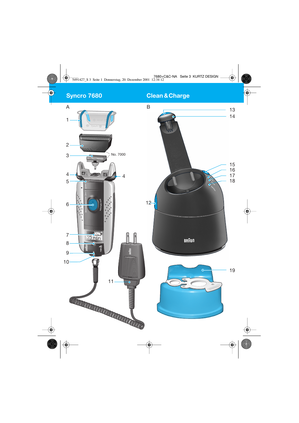 Syncro 7680, Clean &charge | Braun 7680 User Manual | Page 3 / 38