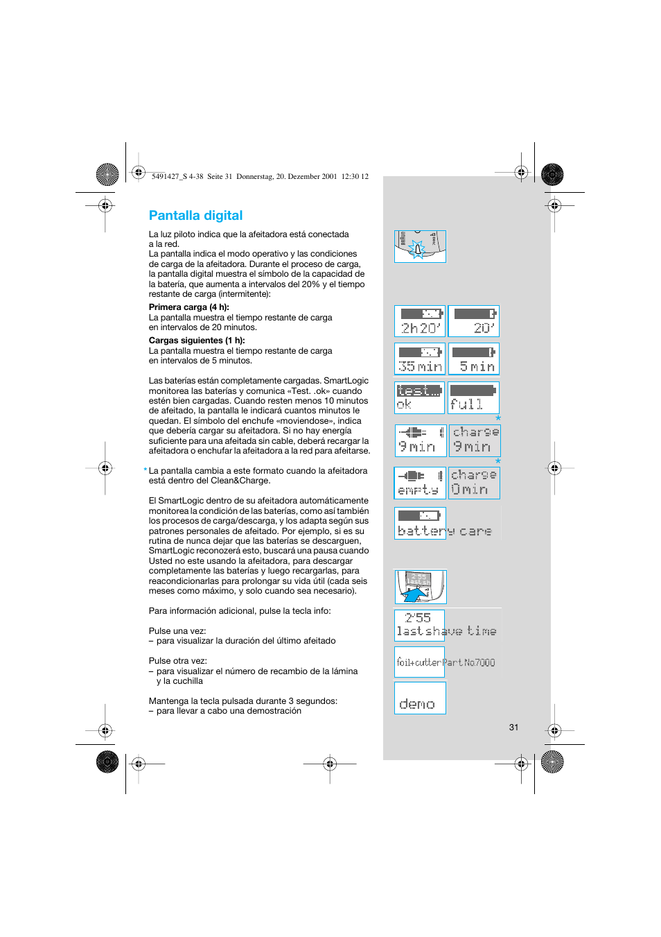 Pantalla digital | Braun 7680 User Manual | Page 31 / 38