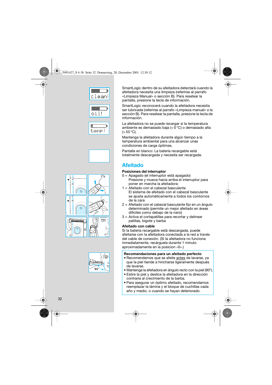 Afeitado | Braun 7680 User Manual | Page 32 / 38