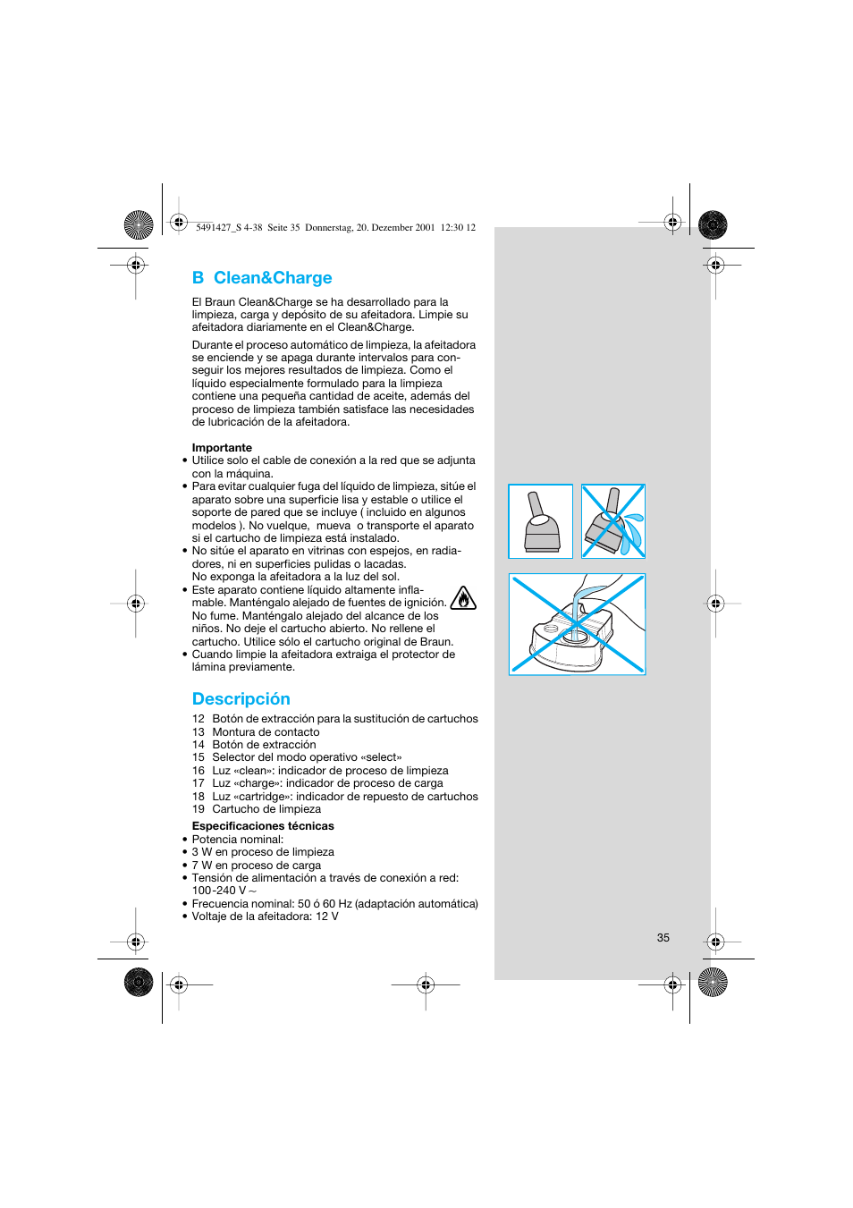 B clean&charge, Descripción | Braun 7680 User Manual | Page 35 / 38